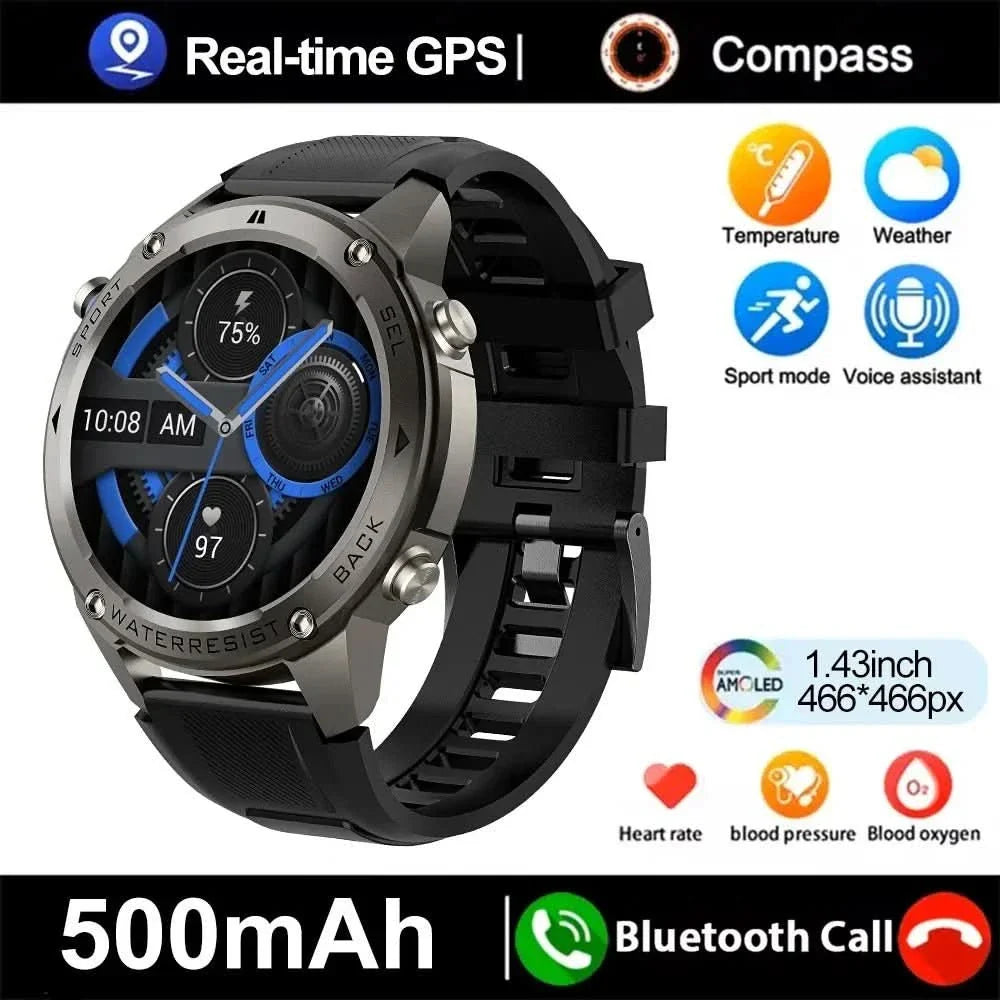 Outdoor smartwatch with GPS, compass & health monitoring