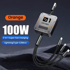 TriConnect charging cable | 3-in-1 & retractable | 100W fast charging | for iPhone & Android