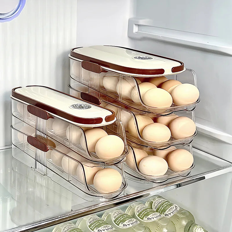 RollEgg Max | Automatic Egg Holder for the Refrigerator | Stackable Egg Organizer Made of Clear Plastic