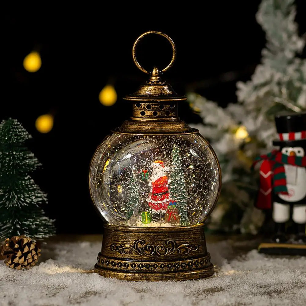 Lunavera Christmas Snow Globe Lantern | Music Box with LED Light & Glitter | Vintage Gold Design | USB & Battery Operated | 21–26 cm