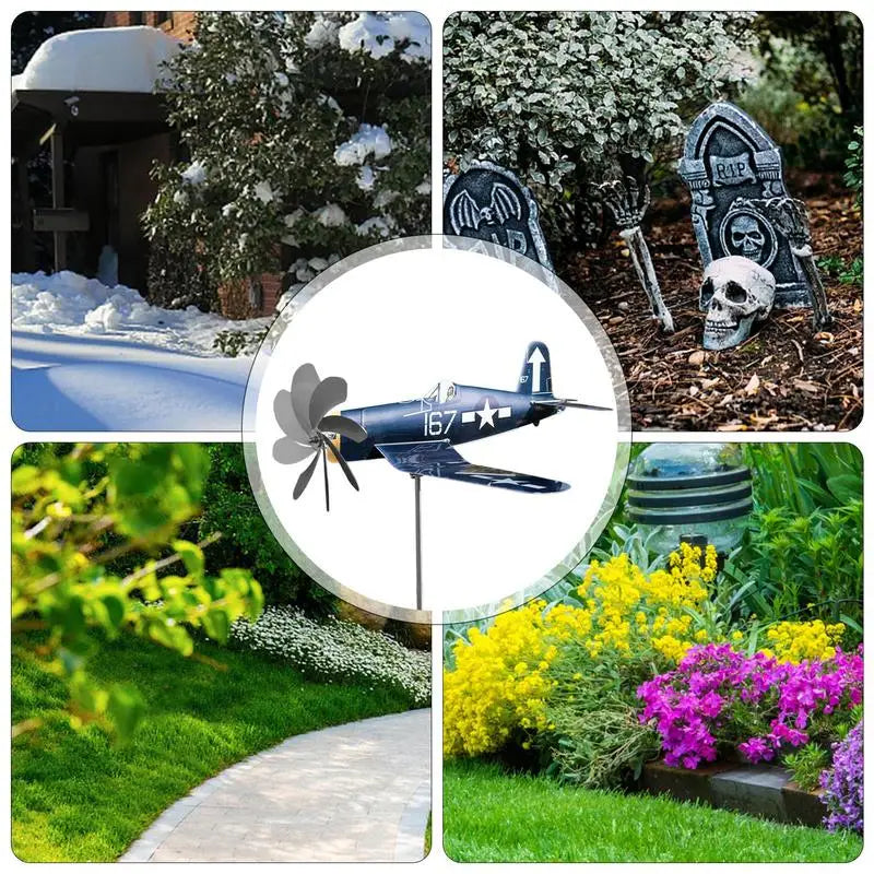 Wind Spinner AeroTwist | Airplane Garden Windmill made of Stainless Steel | Weatherproof & rotating in the wind | For Garden, Terrace & Balcony