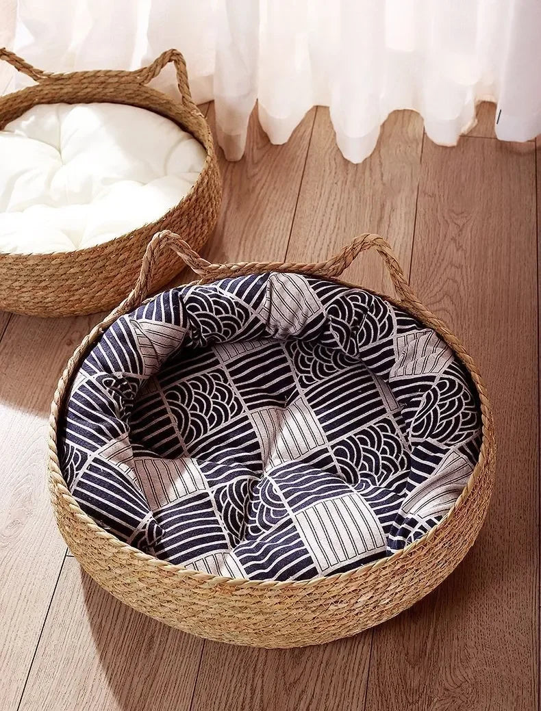 Rattan cat bed handwoven & washable