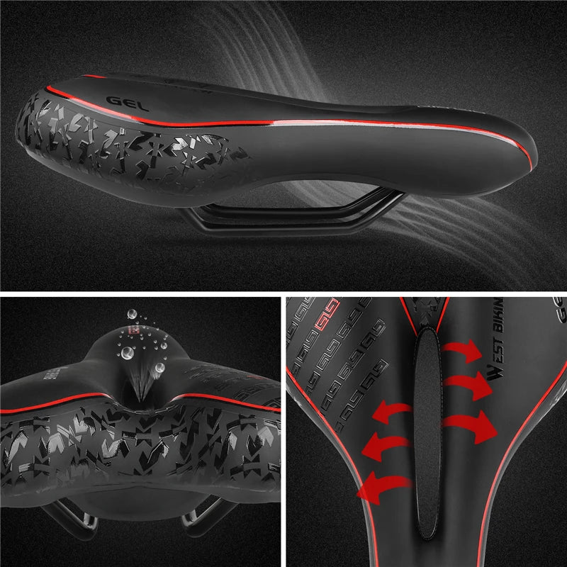 Gel Comfort Bicycle Saddle – The Most Comfortable Bike Seat for Road and MTB, Lightweight PU Leather, Gel + Foam Padding, 27cm x 16cm