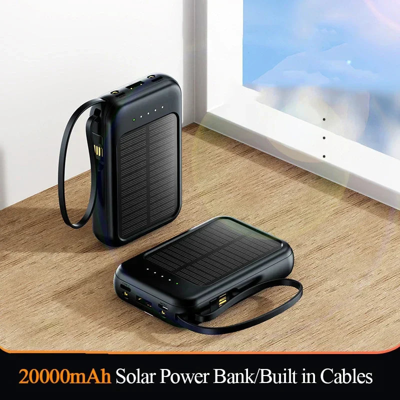 PowerVolt Max 20K | Solar-powered power bank | 4 charging cables integrated | LED flashlight