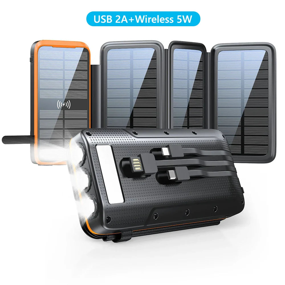 Solar Powerbank VoltCore X Pro 43800mAh | 20W Fast Charging | 10W Wireless Charging | Integrated Cables & LED Lamp | Outdoor & Travel