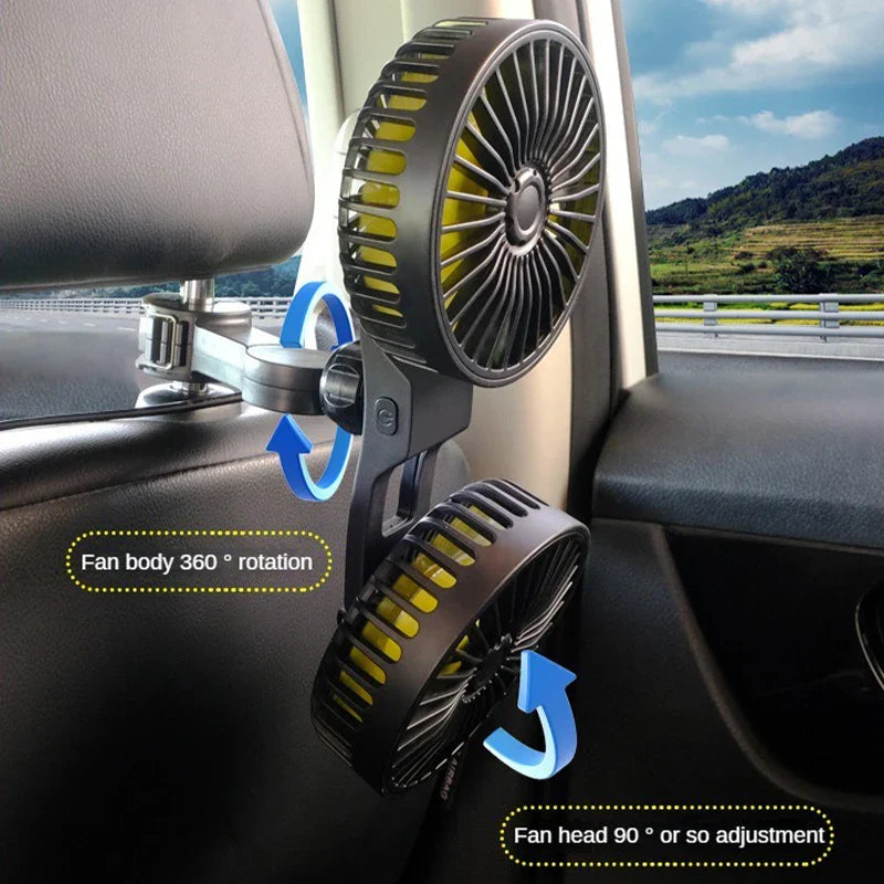 Auto Cooling Fan AIRCURA DUO | 3 Speeds | USB Charging | 360° Rotatable | For Backseat & Headrest