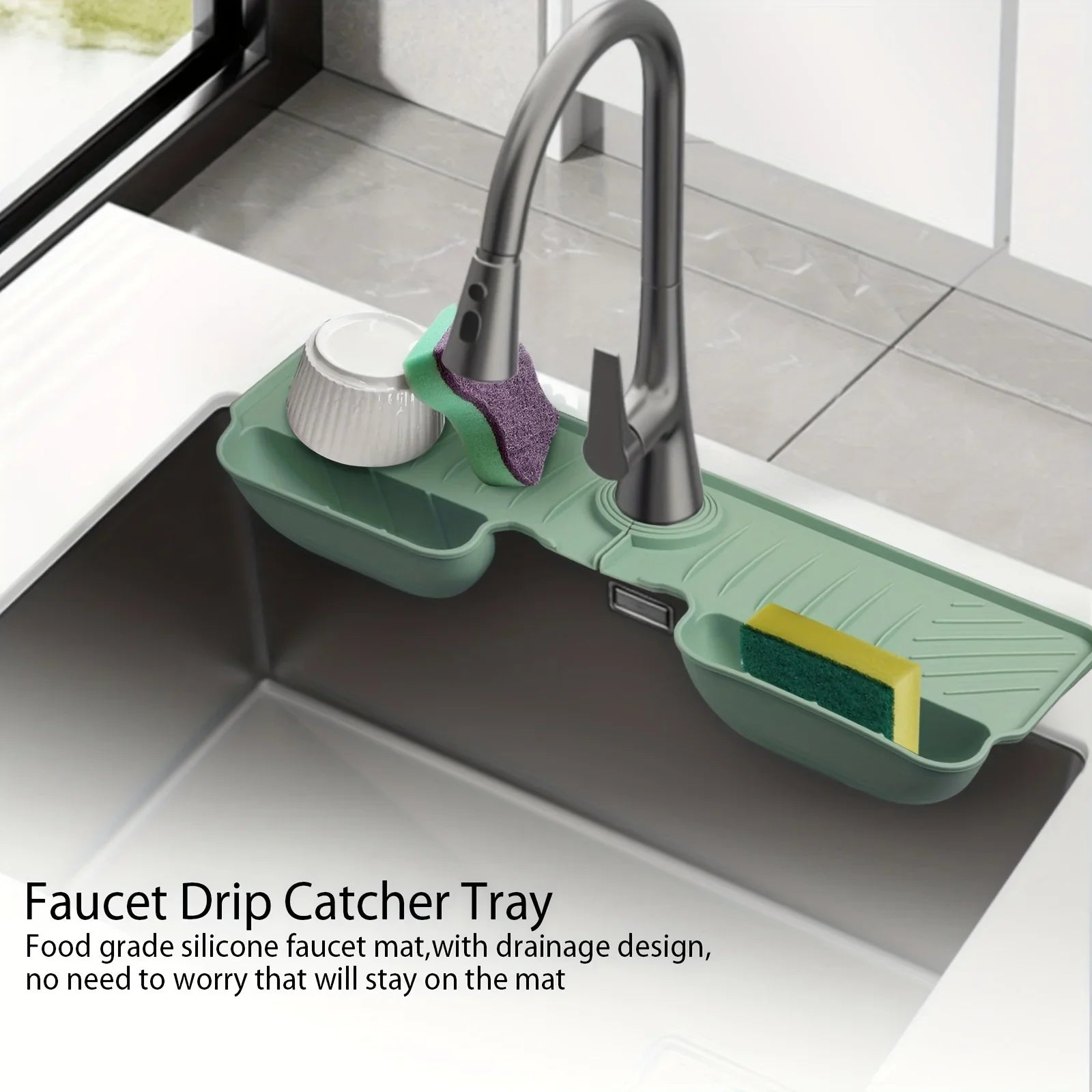 SilDry Dish Mat | Non-slip & Mold-free | Heat-resistant Silicone Draining Mat for Sink & Faucet | Foldable & Dishwasher-safe