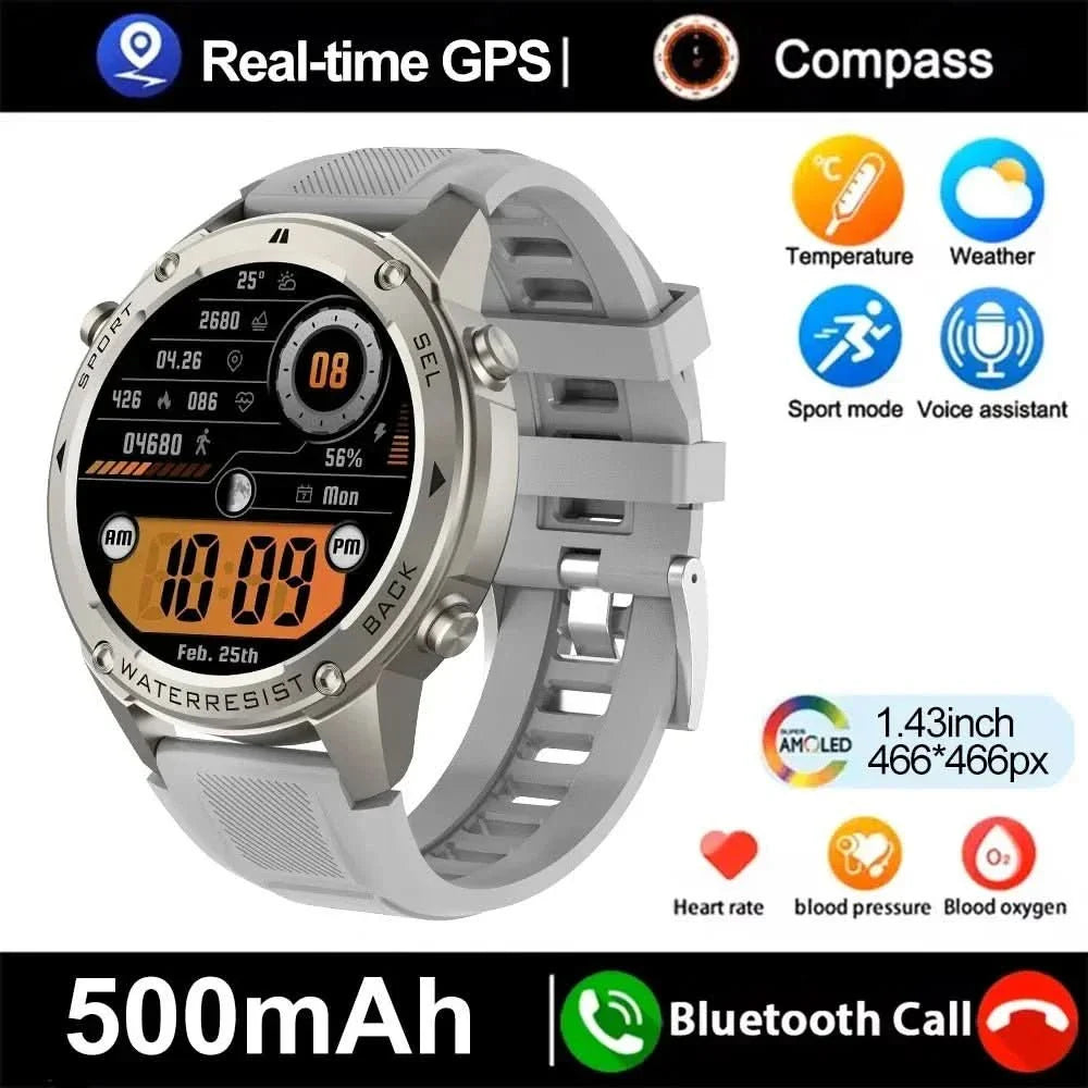 Outdoor smartwatch with GPS, compass & health monitoring