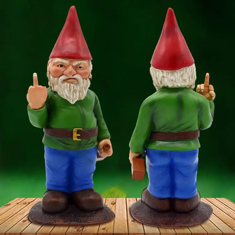 Funny Drunk Gnome Figurine with Middle Finger for Garden and Grass Field