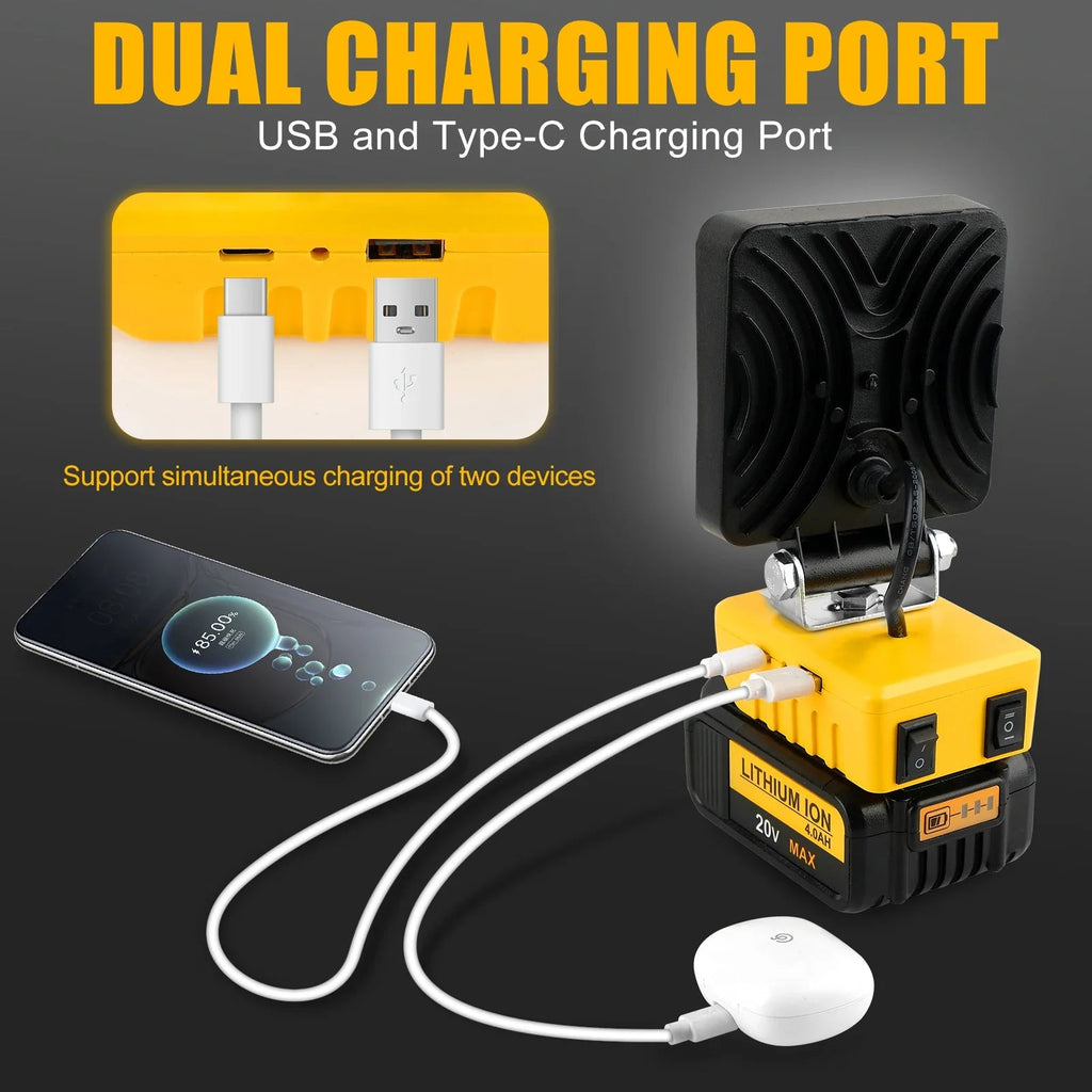 PowerLuma 48 LED Work Light | 48W Battery Construction Spotlight | 5200 Lumen | USB-C Charging Port | For DeWalt Batteries (without battery)