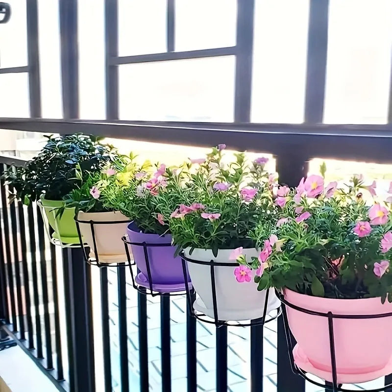 Practical plant pot holder with stable metal frame for balcony and terrace
