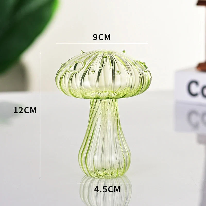 Glass Flora Mushroom Vase made of Colored Glass | Creative Design for Hydroponics & Decor | Hand Polished & Transparent | 12×10 cm