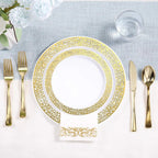 350pcs Disposable Gold Lace Dinnerware Set for 50 Guests
