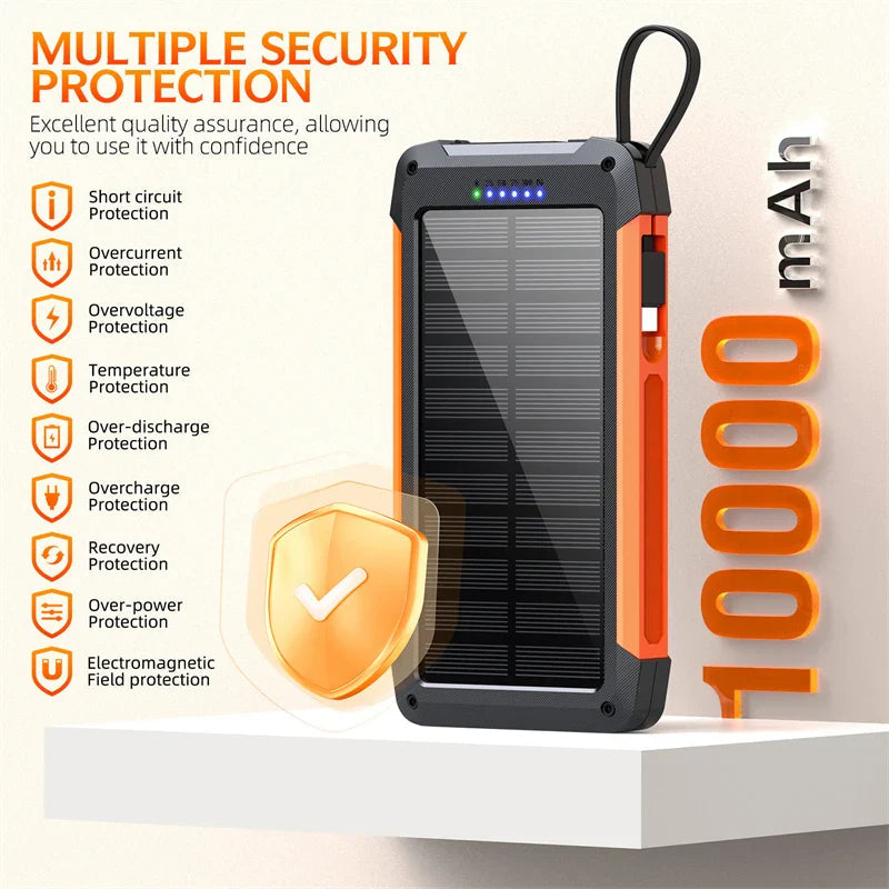 Voltaris MagCharge Solar Powerbank 10000mAh | Magnetic Wireless Charging | 22.5W Fast Charging Function | With Cable & Flashlight | For iPhone, Samsung & Co.
