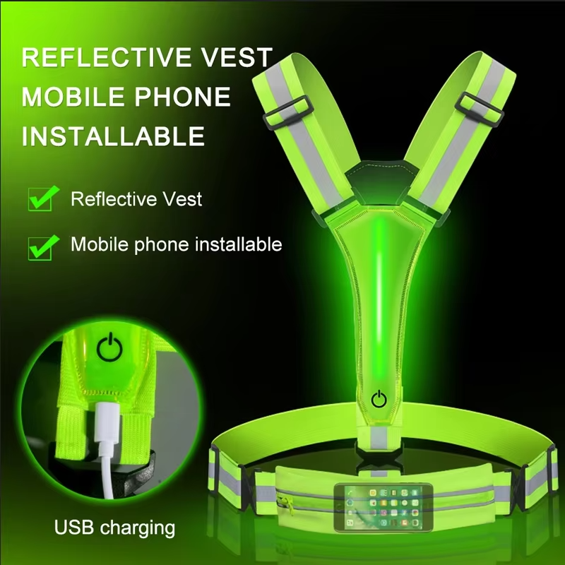 LED Reflective Safety Vest with Adjustable Straps and USB Rechargeable Lights