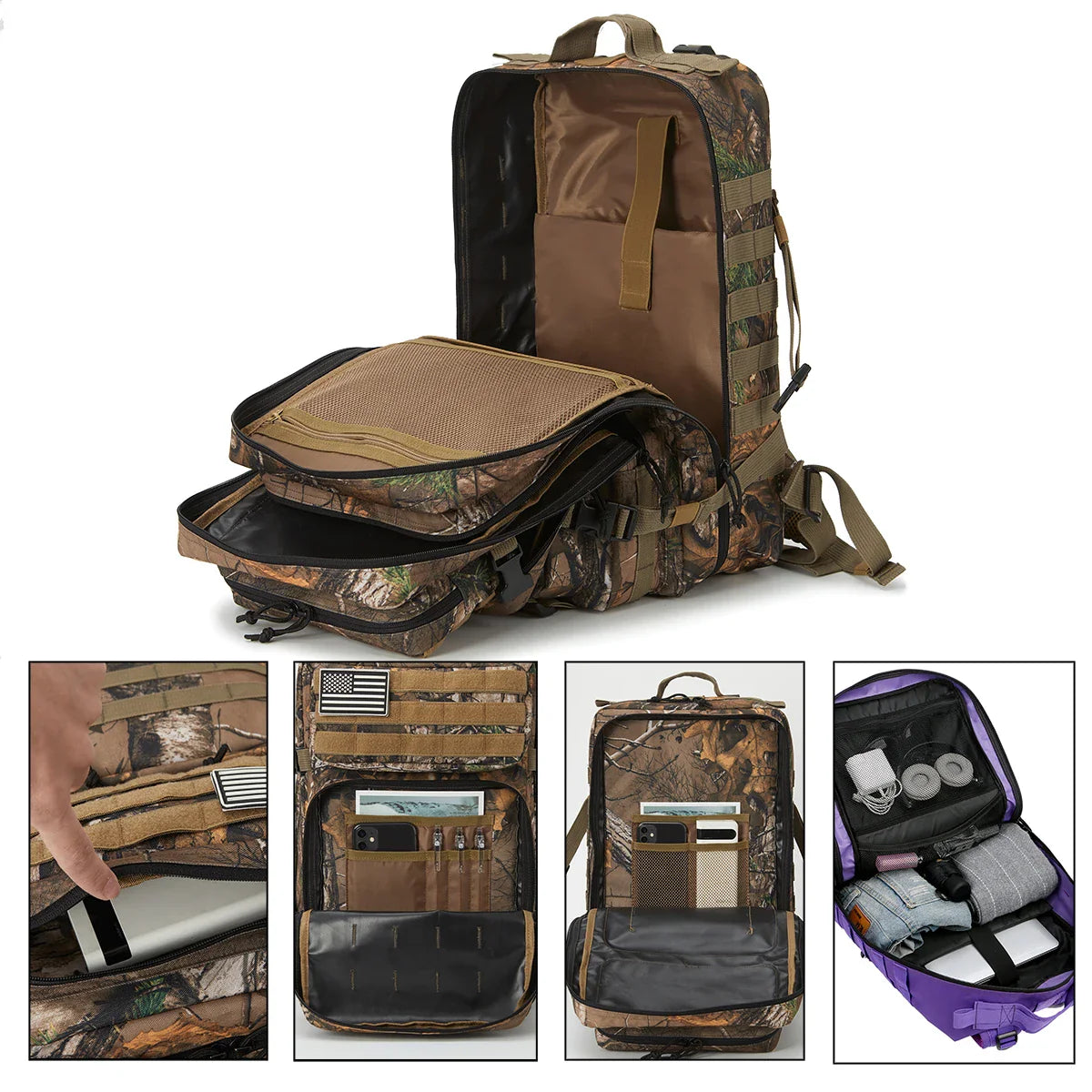 TACTICO45 45 L Outdoor Rucksack | Molle-System | 3-Day Capacity | Robust & Multifunctional – Black/Khaki/Olive