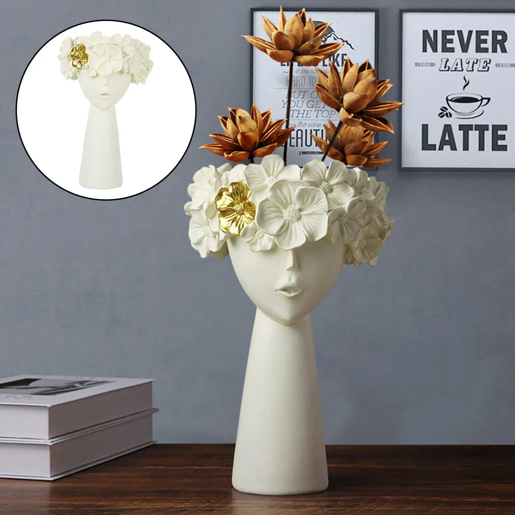 Nordic Girl Head Flower Resin Vase Statue Flower Flower Vases for Office Desktop Dried Flowers Ornaments Decor Container