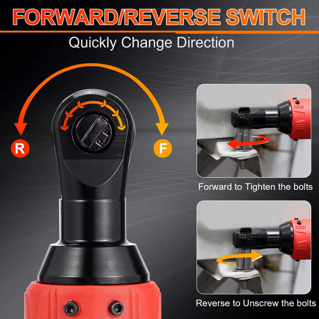 12V/18V Cordless Right Angle Impact Ratchet Wrench, 3/8" Rechargeable Electric Driver Tool