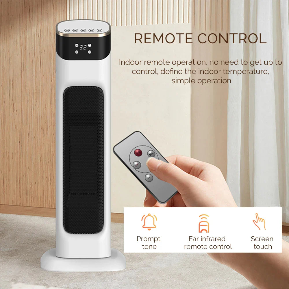 Electric PTC Fan Heater with Adjustable Temperature, Remote Control and Timer, Energy Efficient