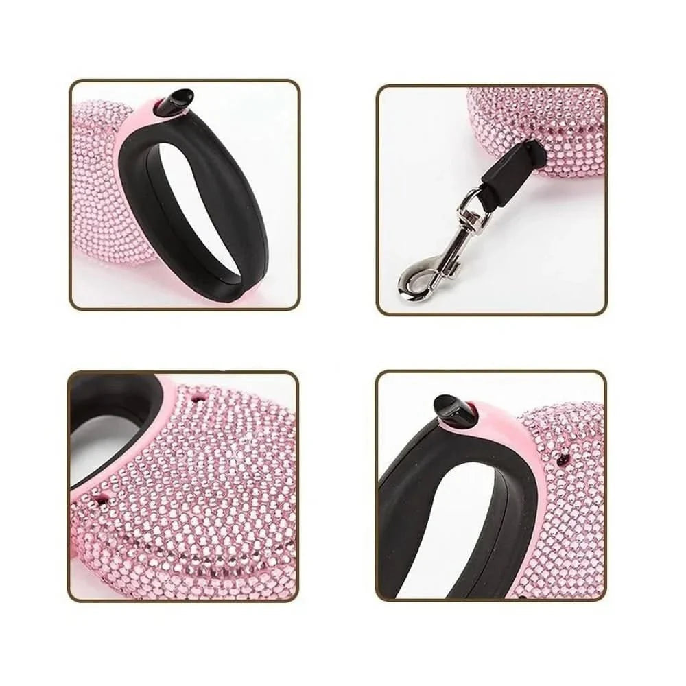Luxury Retractable Leash with Rhinestones for Small Dogs & Cats