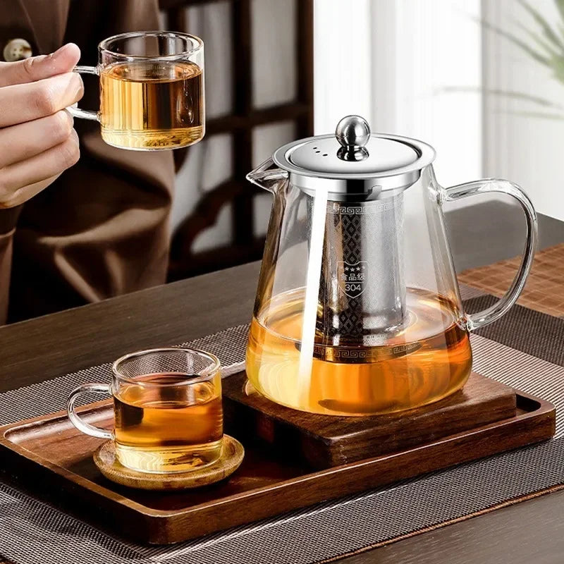 450ml-950ml Heat Resistant Glass Teapot – Stainless Steel Tea Filter, Flower Kettle for Kung Fu Tea, Puer and Oolong Tea