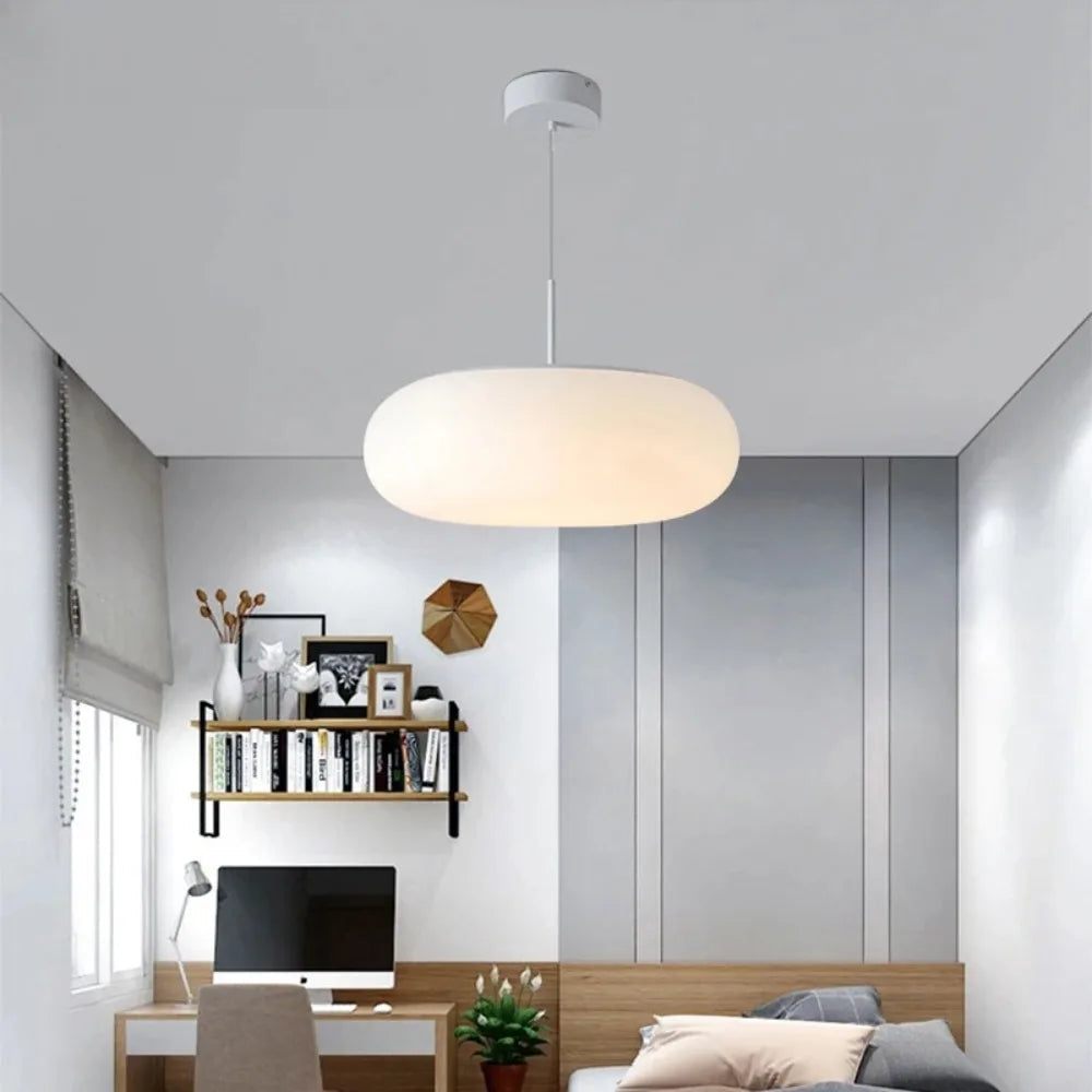 Modern Cream Pendant Lamp in Simple Chandelier Style with Warm LED Lighting