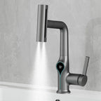 Washbasin faucet with waterfall jet digital temperature display and adjustable spray head