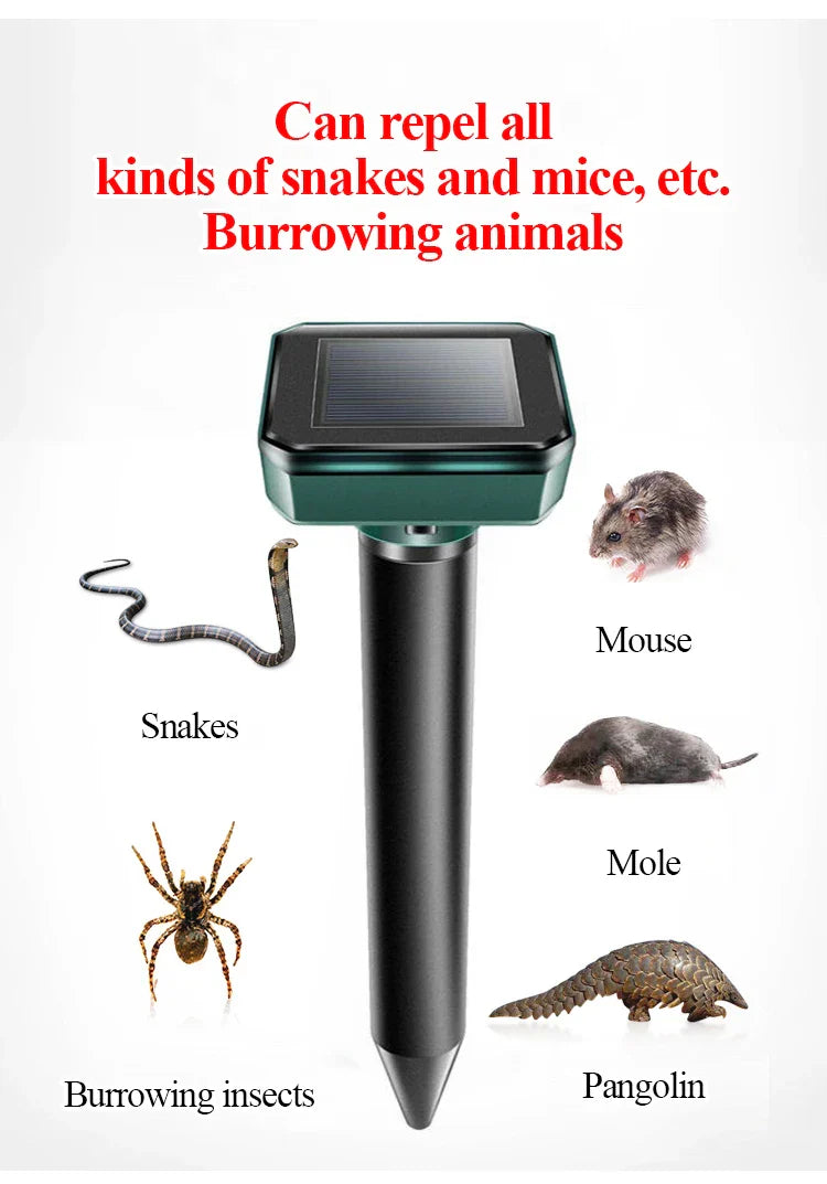 Solar-powered snake and pest deterrent – Ultrasonic device for the garden