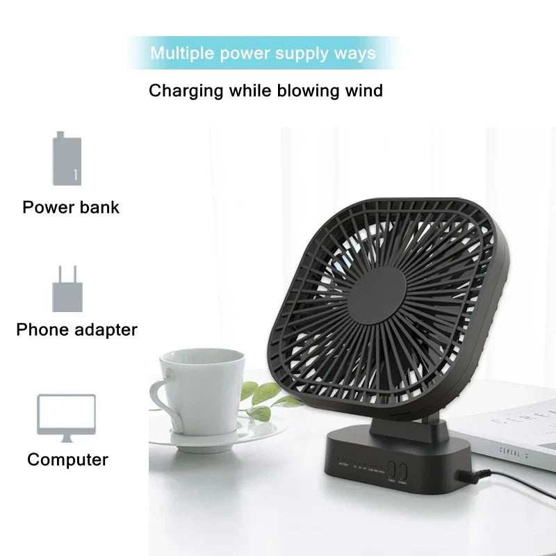 Mini USB Fan Breezio Flex | Rechargeable with 5000 mAh Battery | 3 Levels & Timer | Foldable & Quiet for Office, Camping & Home
