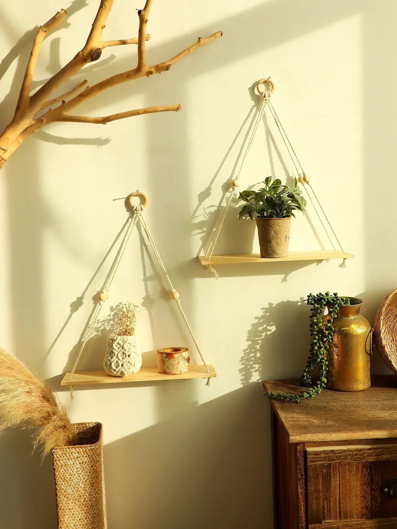 Wall shelf – Wood – Hanging shelves – Boho home decoration – Room decoration