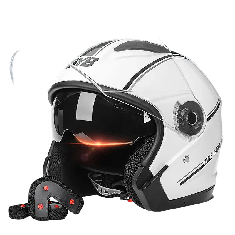 Retro 3/4 Open-Face Motorcycle Helmet with Dual Anti-Fog Visor for 56–62 cm Heads