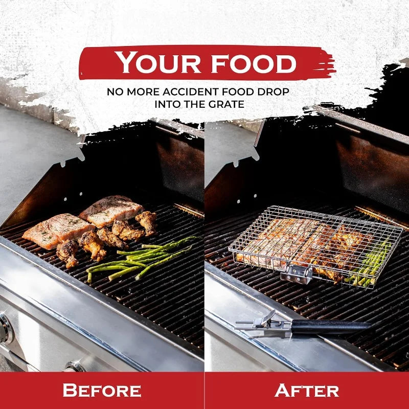 BBQGrid | Portable grill grid with handle | Ideal for fish, vegetables & shrimp | Stainless steel