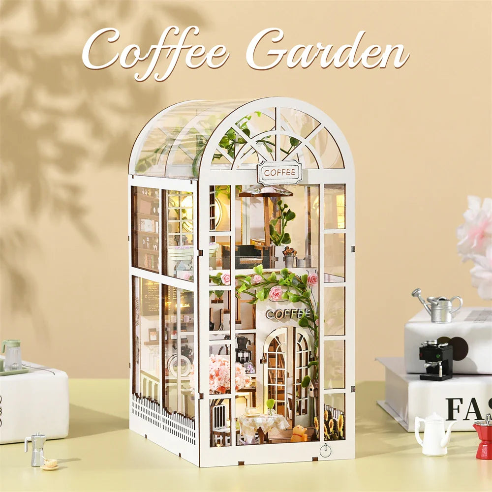 SoleCaffè DIY Book Nook | Miniature Coffee House 3D Wood Kit | With LED Lighting | Creative Bookshelf Diorama & Gift Idea