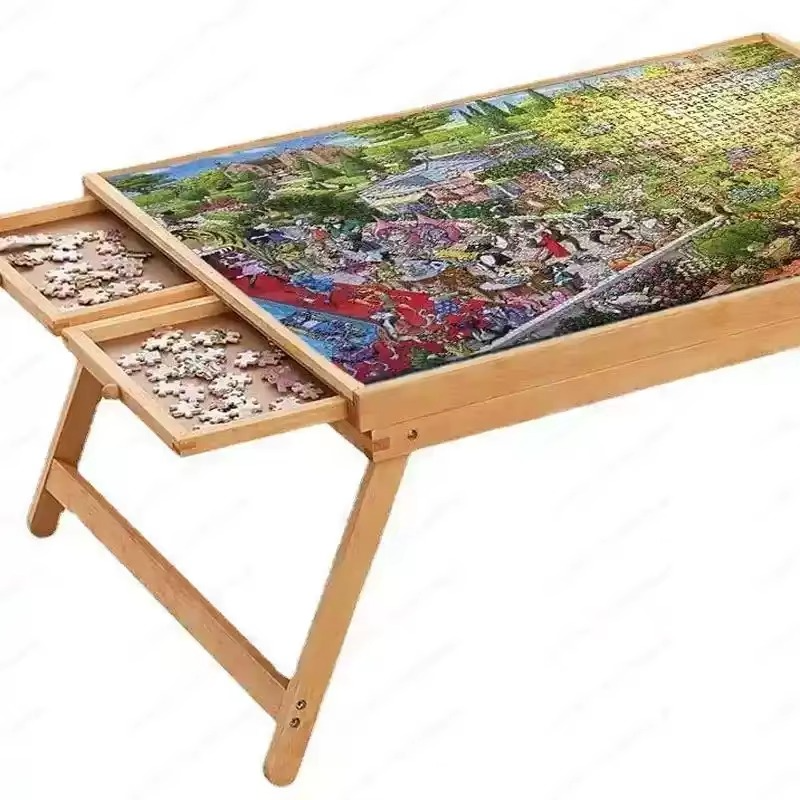 Folding Wooden Puzzle Table with 4 Storage Drawers for Up to 1500 Pieces