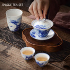 PorceVive Gaiwan Tea Cup | Handcrafted Porcelain with Landscape Pattern | Chinese Tea Set with Lid
