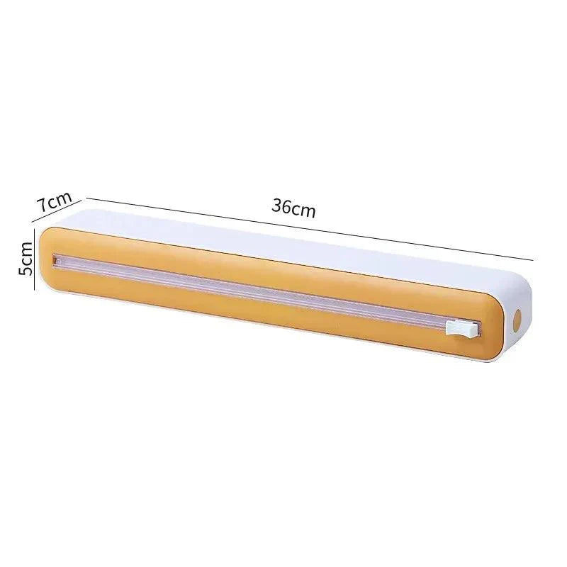 Film dispenser with knife for easy cutting of food and aluminum foil
