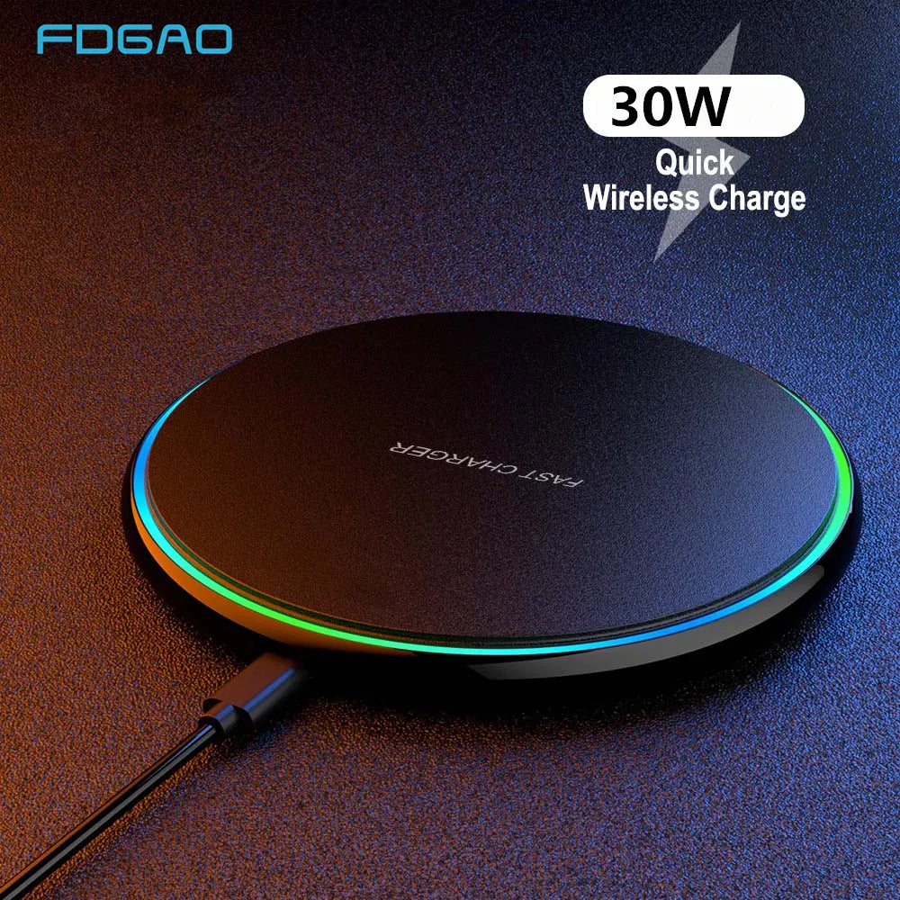 30W Fast Wireless Charging Pad | Premium USB C Charging Cable MagSafe Charger for Apple iPhone, Samsung & Android - Fast Wireless Charging Pad