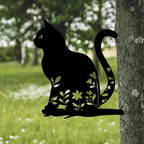 Metal cat silhouette for garden and patio decoration