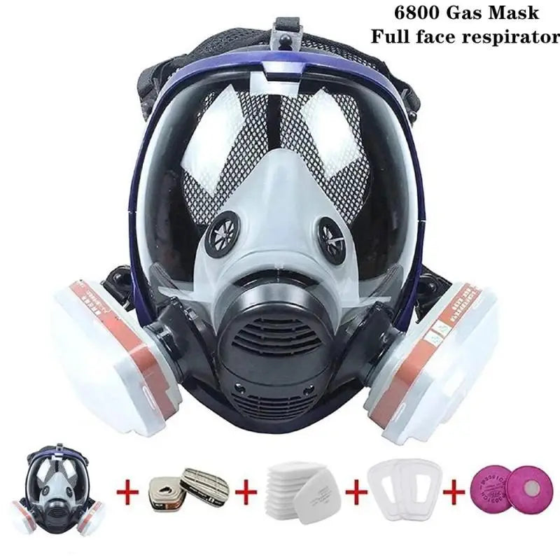 Full Face Respirator Mask with Anti-Fog Lens and Industrial Gas Filters