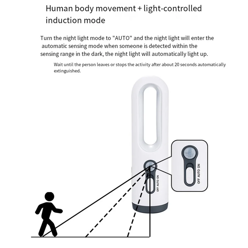 LED night light with motion sensor | 2-in-1 night light & flashlight | Rechargeable & emergency light | Twilight sensor