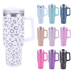 Leopard Print Insulated Tumbler with Handle and Straw 40oz Stainless Steel