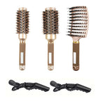 Round Brush Set GLOSSENTA | Ions-Ceramic & Boar Bristles | Anti-frizz & Volume | 25–53 mm Ø