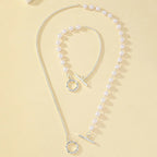 Chain & Pearl Circle Clasp Bracelet and Necklace Set