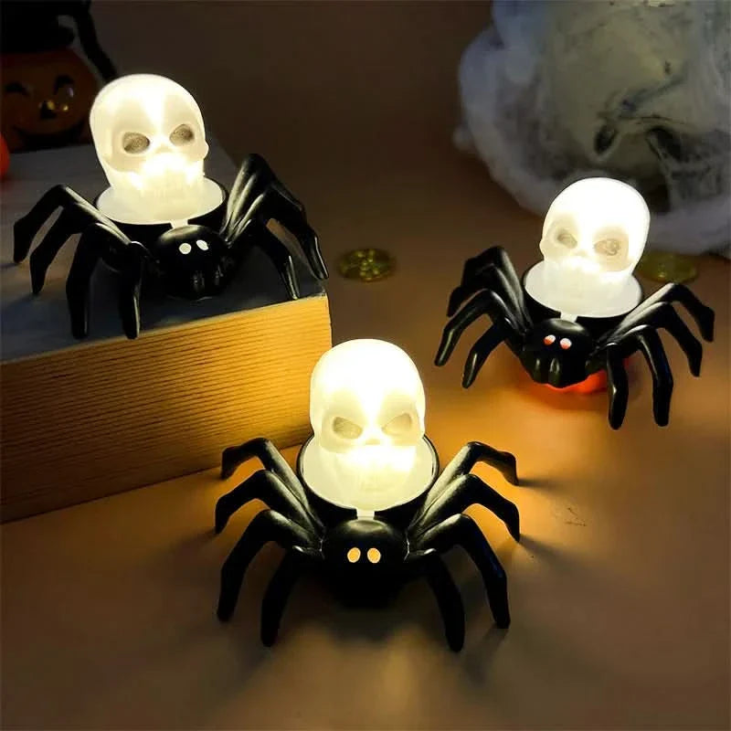 Halloween LED Skull & Spider Lamp – Spooky Home Decor