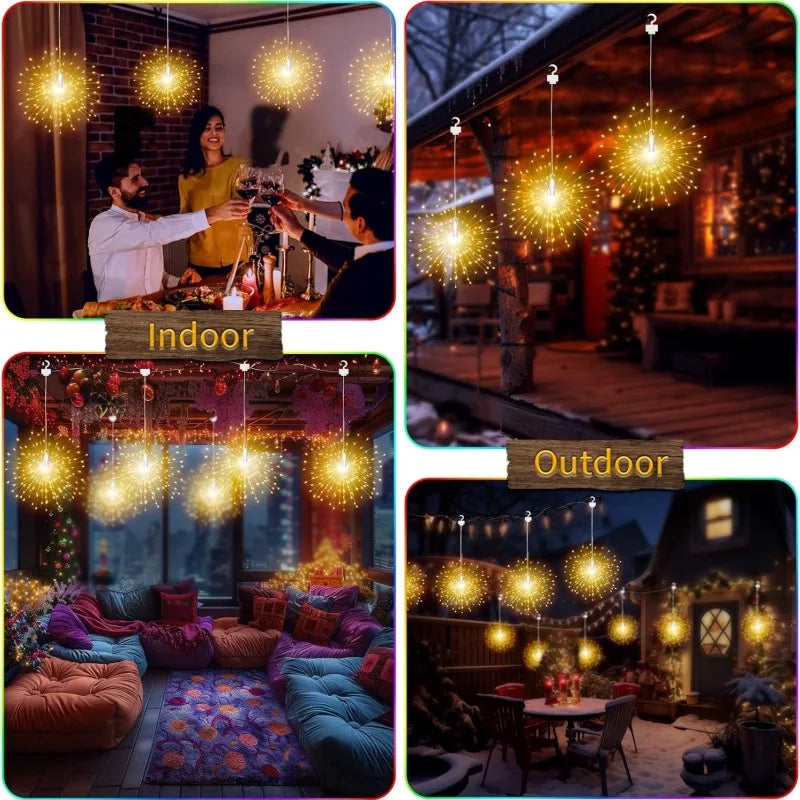 Lunaris Solar Fireworks Fairy Lights | 5×90 LEDs | 8 Modes & Remote Control | IP65 Waterproof | Garden, Terrace & Christmas