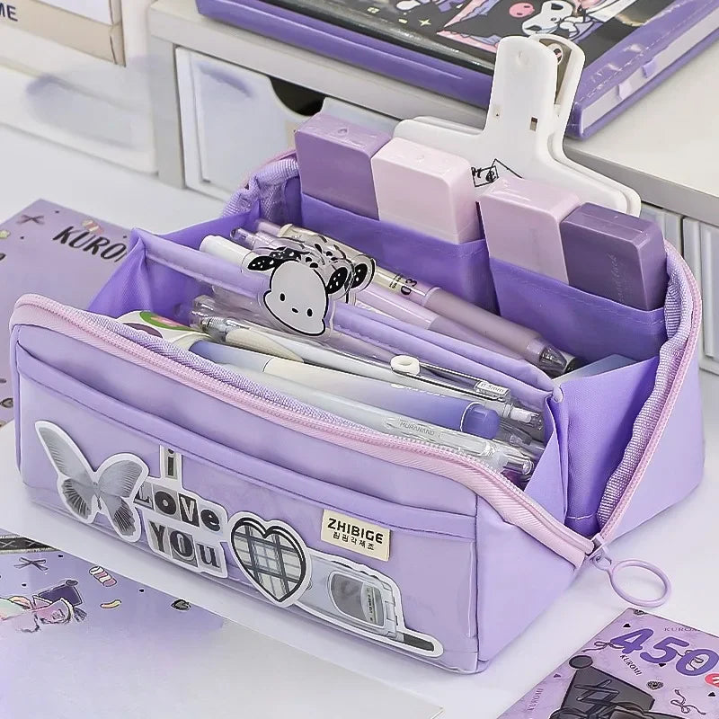 Pencil case KIDZORA CrystalBag | Transparent & Versatile | 10-pocket design | Large capacity for school & leisure