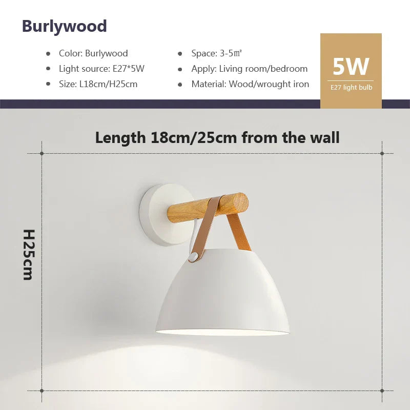 NordicGlow Light - Wooden LED Wall Lamp with Leather Accents