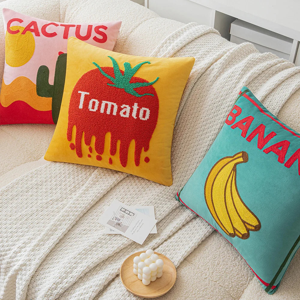 Fruit Embroidered Cushion Cover