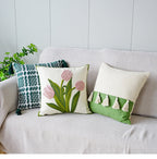Embroidered tulip cushion cover
