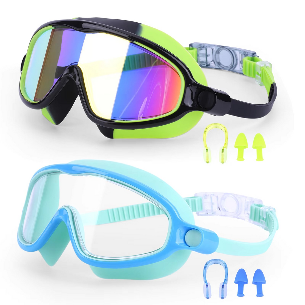 2-Pack HD Swimming Goggles with Earplugs, Wide-View Waterproof Dive Mask